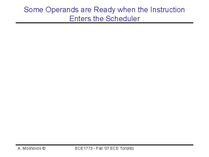 Some Operands are Ready when the Instruction Enters the Scheduler A. Moshovos © ECE