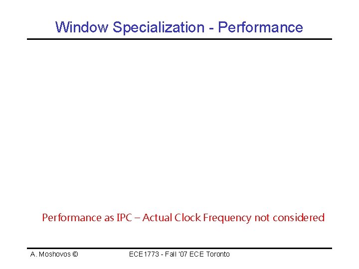 Window Specialization - Performance as IPC – Actual Clock Frequency not considered A. Moshovos