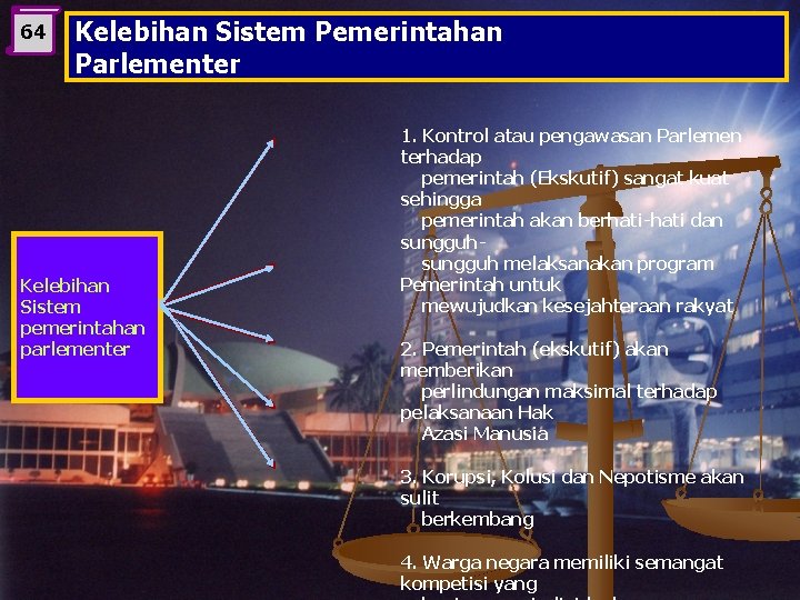 64 Kelebihan Sistem Pemerintahan Parlementer Kelebihan Sistem pemerintahan parlementer 1. Kontrol atau pengawasan Parlemen