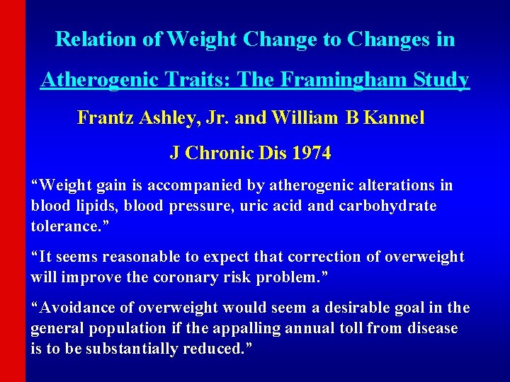 Relation of Weight Change to Changes in Atherogenic Traits: The Framingham Study Frantz Ashley,