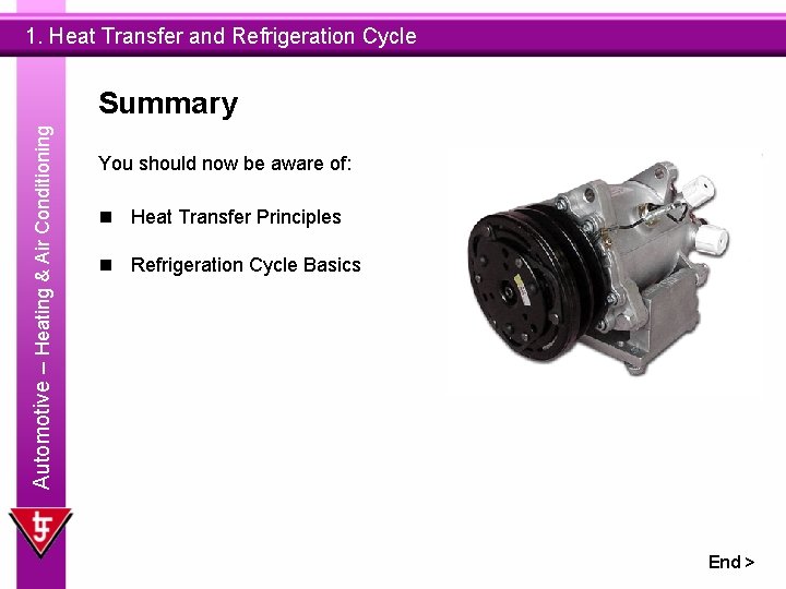 1. Heat Transfer and Refrigeration Cycle Automotive – Heating & Air Conditioning Summary You