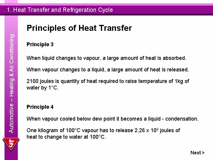 1. Heat Transfer and Refrigeration Cycle Automotive – Heating & Air Conditioning Principles of