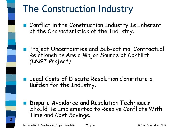 The Construction Industry 2 n Conflict in the Construction Industry Is Inherent of the