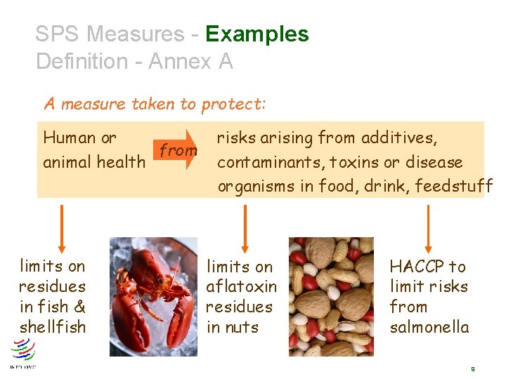 SPS Measures - Examples Definition - Annex A A measure taken to protect: Human