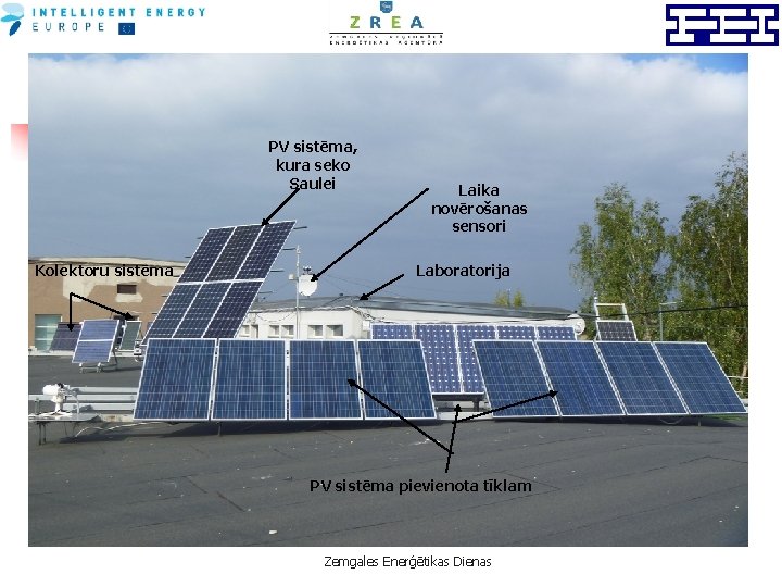 PV sistēma, kura seko Saulei Kolektoru sistēma Laika novērošanas sensori Laboratorija PV sistēma pievienota