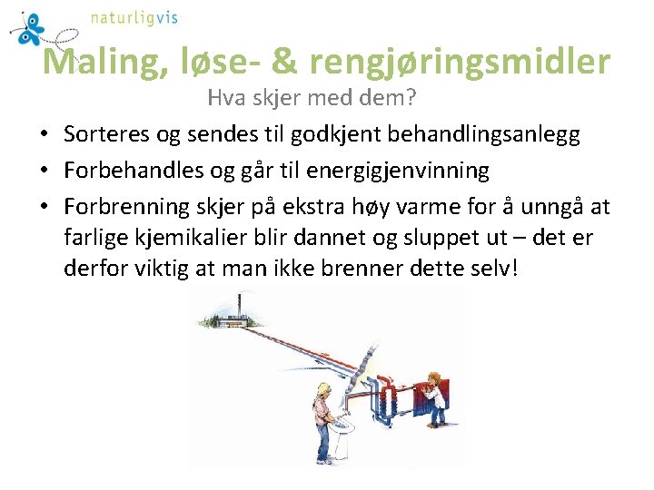 Maling, løse- & rengjøringsmidler Hva skjer med dem? • Sorteres og sendes til godkjent