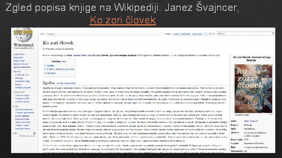 Zgled popisa knjige na Wikipediji: Janez Švajncer, Ko zori človek 