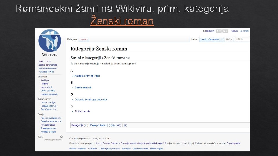 Romaneskni žanri na Wikiviru, prim. kategorija Ženski roman 