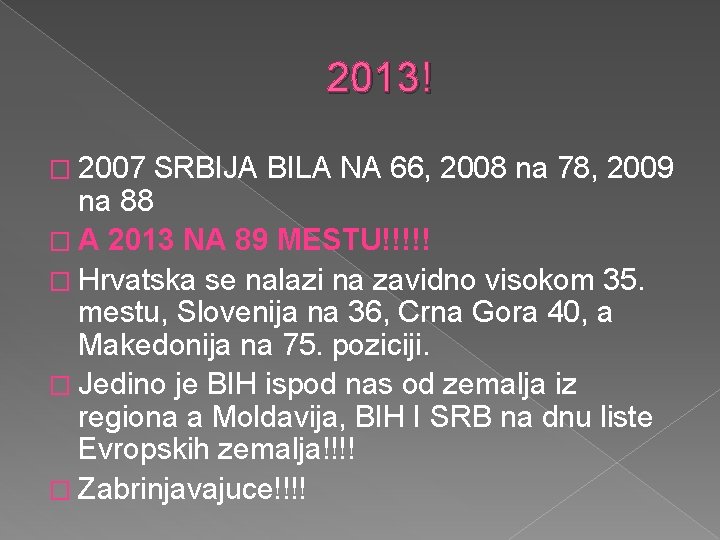 2013! � 2007 SRBIJA BILA NA 66, 2008 na 78, 2009 na 88 �