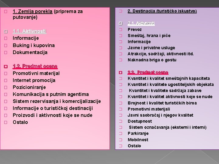 � � � 1. Zemlja porekla (priprema za putovanje) 1. 1. Aktivnosti Informacije Buking