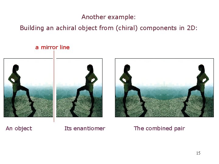 Another example: Building an achiral object from (chiral) components in 2 D: a mirror