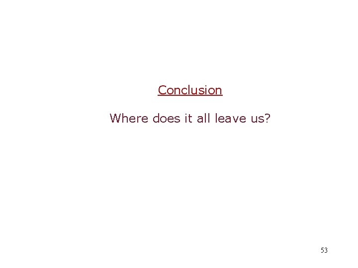 Conclusion Where does it all leave us? 53 
