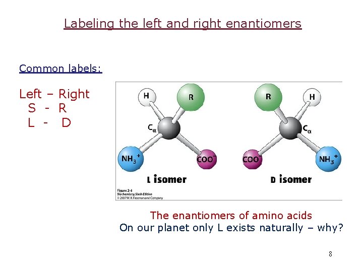 Labeling the left and right enantiomers Common labels: Left – Right S - R