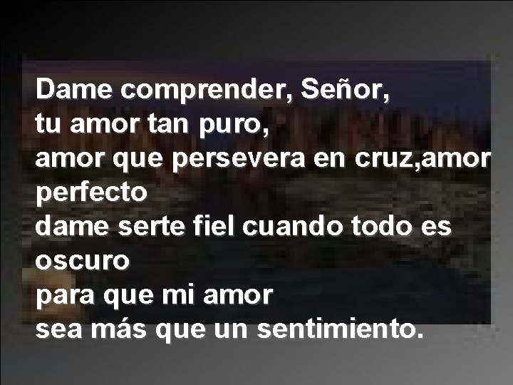 Dame comprender, Señor, tu amor tan puro, amor que persevera en cruz, amor perfecto