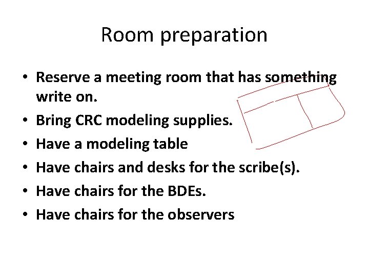 Room preparation • Reserve a meeting room that has something write on. • Bring