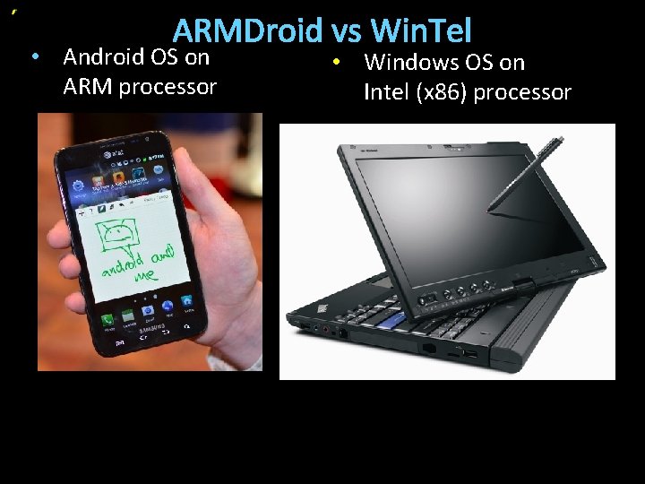 ARMDroid vs Win. Tel • Android OS on ARM processor • Windows OS on