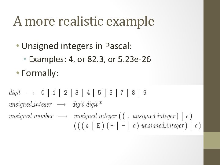 A more realistic example • Unsigned integers in Pascal: • Examples: 4, or 82.