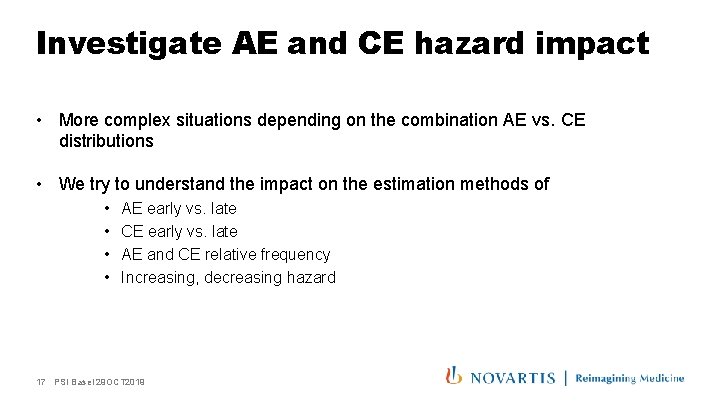 Investigate AE and CE hazard impact • More complex situations depending on the combination