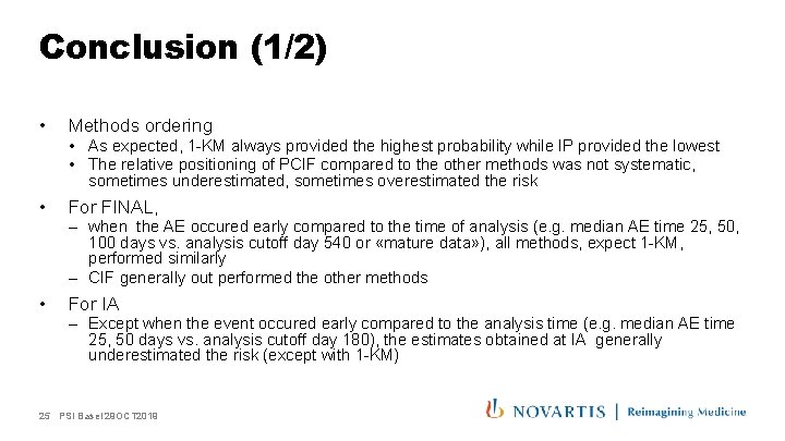 Conclusion (1/2) • Methods ordering • As expected, 1 -KM always provided the highest
