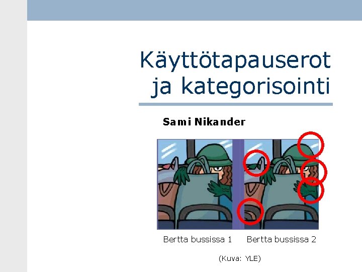 Käyttötapauserot ja kategorisointi Sami Nikander Bertta bussissa 1 Bertta bussissa 2 (Kuva: YLE) 