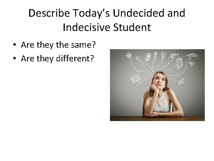Describe Today’s Undecided and Indecisive Student • Are they the same? • Are they