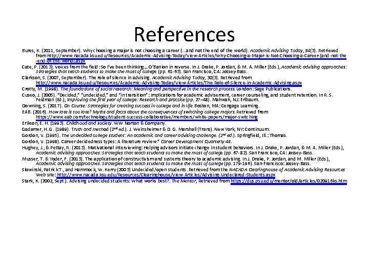 References Bures, K. (2011, September). Why choosing a major is not choosing a career