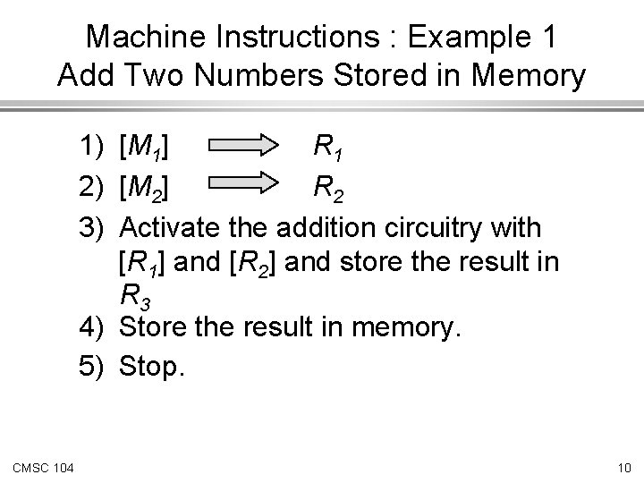 Machine Instructions : Example 1 Add Two Numbers Stored in Memory 1) [M 1]