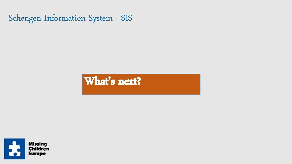 Schengen Information System - SIS What’s next? 