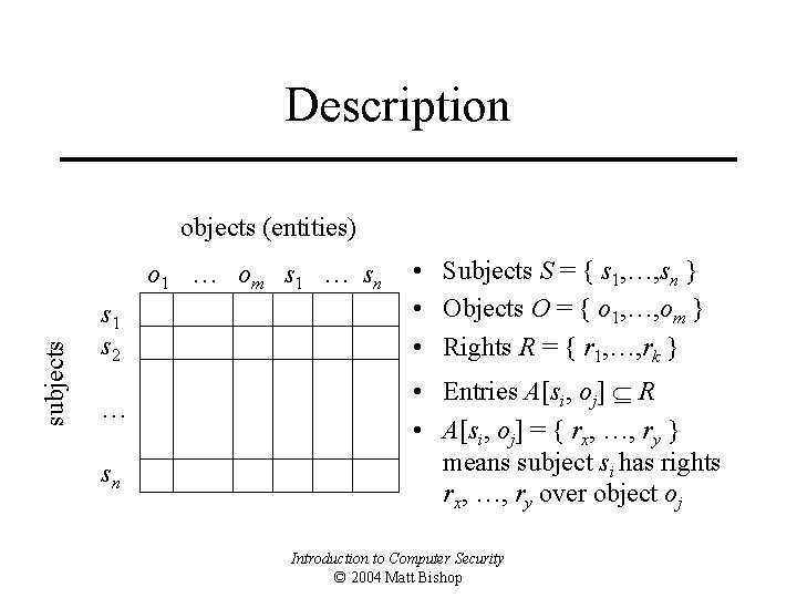 Description objects (entities) subjects o 1 … om s 1 … sn s 1