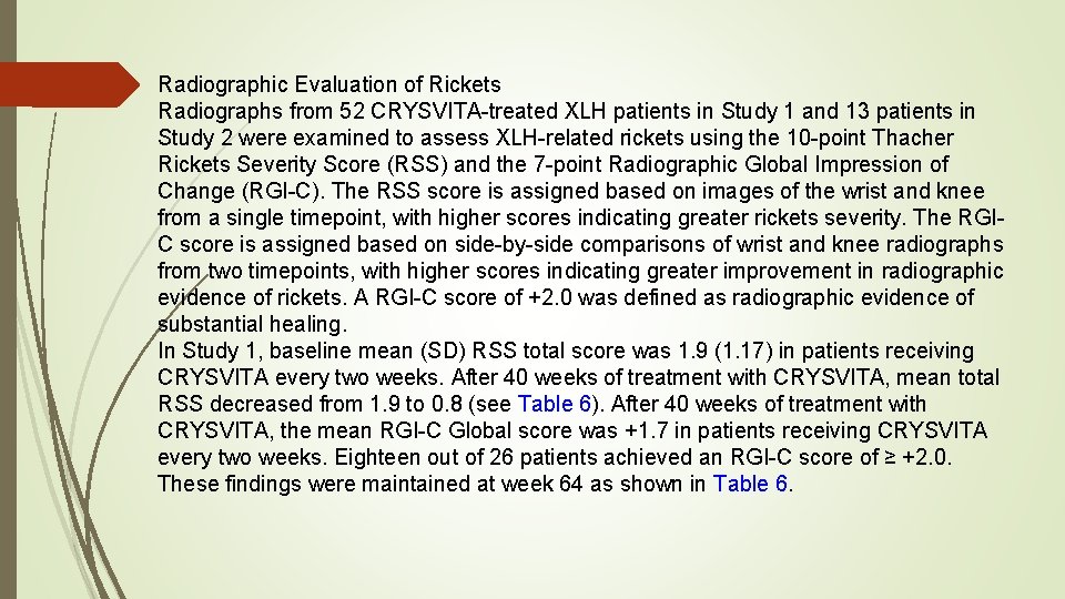 Radiographic Evaluation of Rickets Radiographs from 52 CRYSVITA-treated XLH patients in Study 1 and