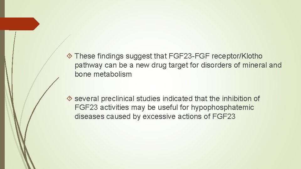  These findings suggest that FGF 23 -FGF receptor/Klotho pathway can be a new