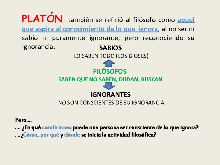 PLATÓN, también se refirió al filósofo como aquel que aspira al conocimiento de lo