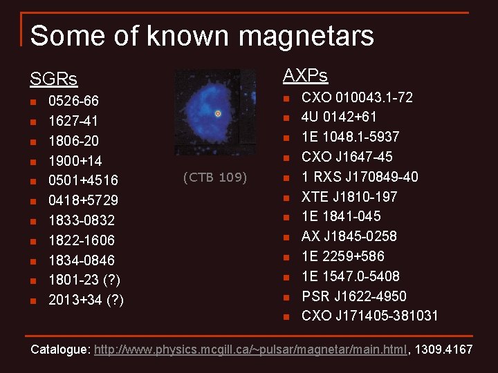 Some of known magnetars AXPs SGRs n n n 0526 -66 1627 -41 1806