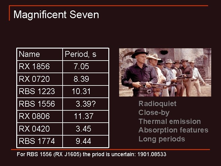 Magnificent Seven Name Period, s RX 1856 7. 05 RX 0720 8. 39 RBS