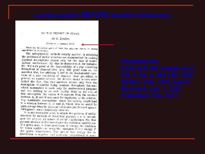 Landau paper BEFORE neutron discovery Physikalische Zeitschrift der Sowjetunion Vol. 1, No. 2, 285