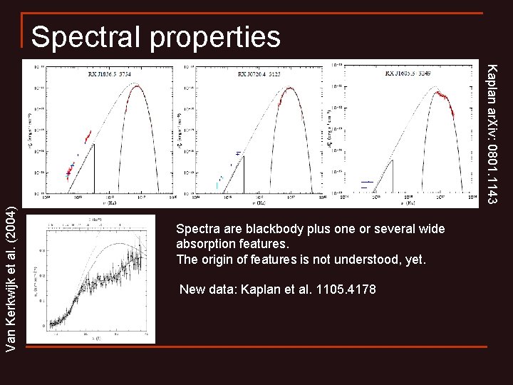 Spectral properties Van Kerkwijk et al. (2004) Kaplan ar. Xiv: 0801. 1143 Spectra are