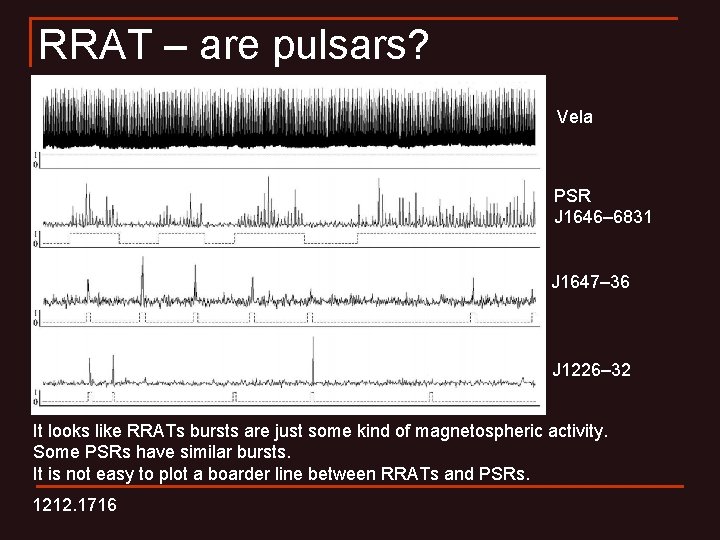 RRAT – are pulsars? Vela PSR J 1646– 6831 J 1647– 36 J 1226–