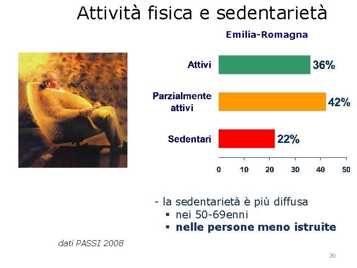 Attività fisica e sedentarietà Emilia-Romagna - la sedentarietà è più diffusa nei 50 -69