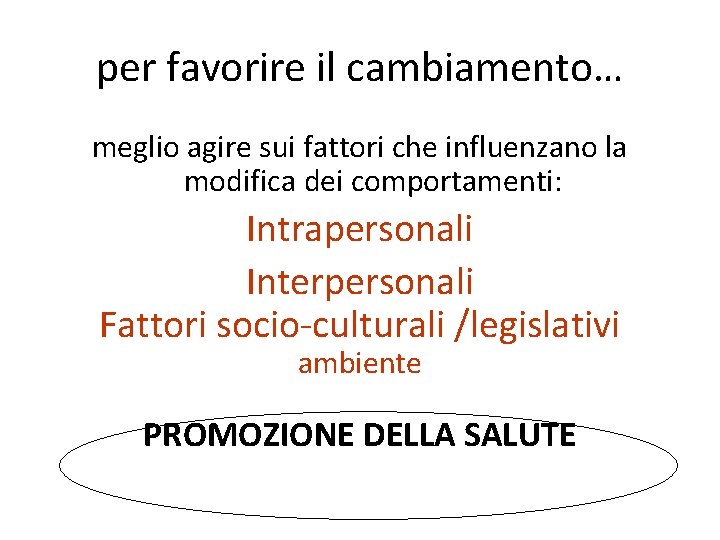per favorire il cambiamento… meglio agire sui fattori che influenzano la modifica dei comportamenti: