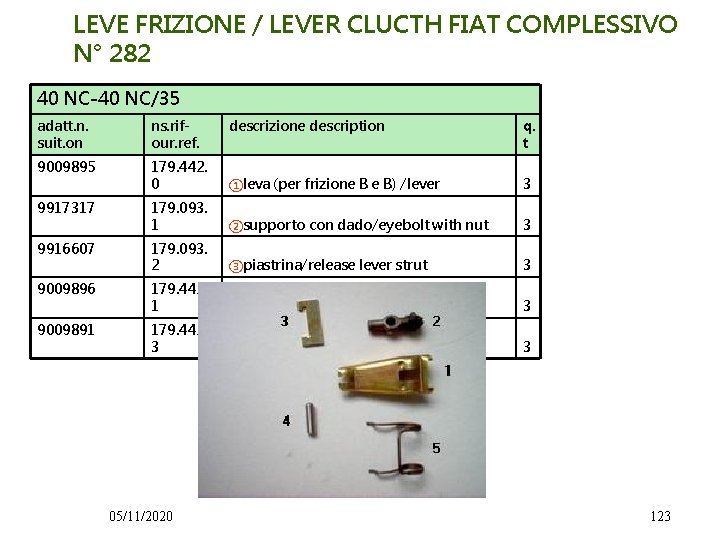 LEVE FRIZIONE / LEVER CLUCTH FIAT COMPLESSIVO N° 282 40 NC-40 NC/35 adatt. n.