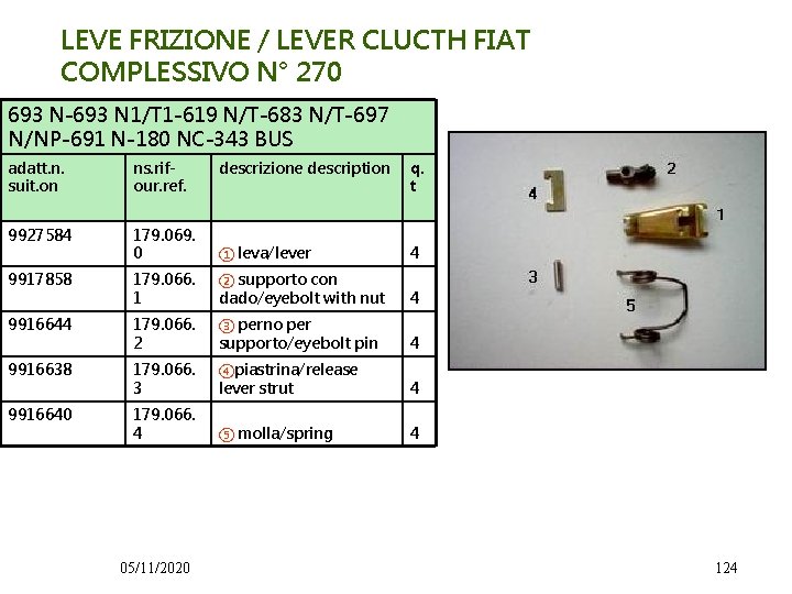 LEVE FRIZIONE / LEVER CLUCTH FIAT COMPLESSIVO N° 270 693 N-693 N 1/T 1