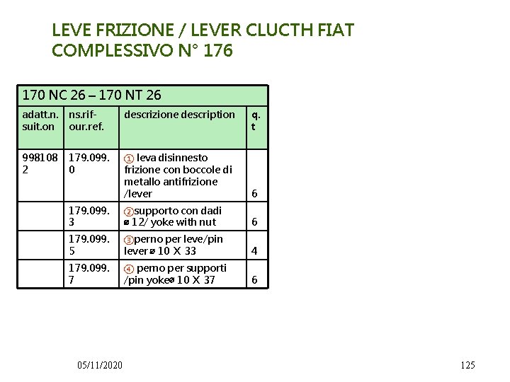 LEVE FRIZIONE / LEVER CLUCTH FIAT COMPLESSIVO N° 176 170 NC 26 – 170
