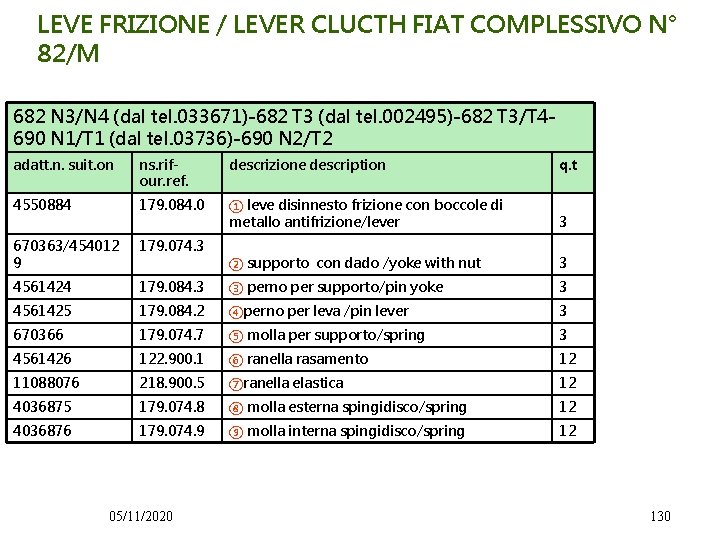 LEVE FRIZIONE / LEVER CLUCTH FIAT COMPLESSIVO N° 82/M 682 N 3/N 4 (dal