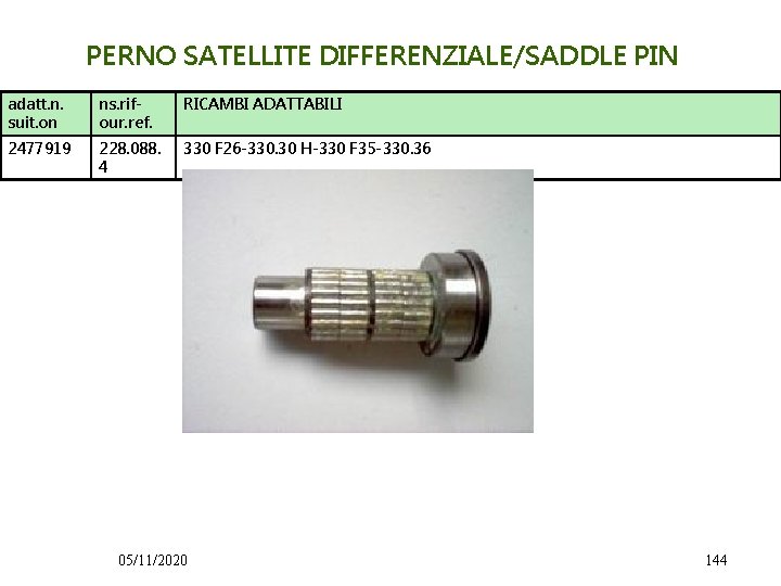 PERNO SATELLITE DIFFERENZIALE/SADDLE PIN adatt. n. suit. on ns. rifour. ref. RICAMBI ADATTABILI 2477919