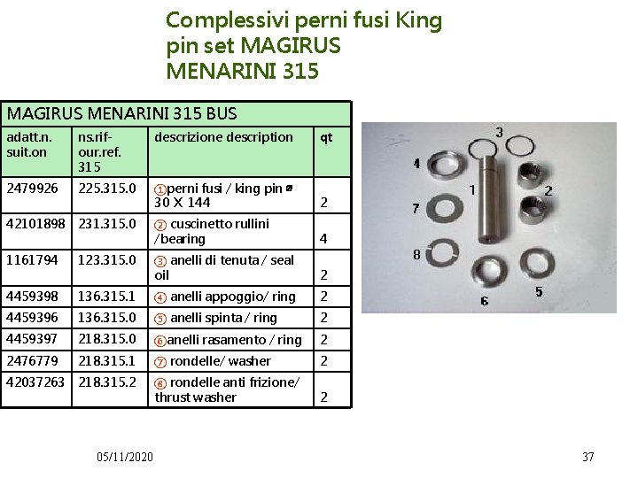 Complessivi perni fusi King pin set MAGIRUS MENARINI 315 BUS adatt. n. suit. on