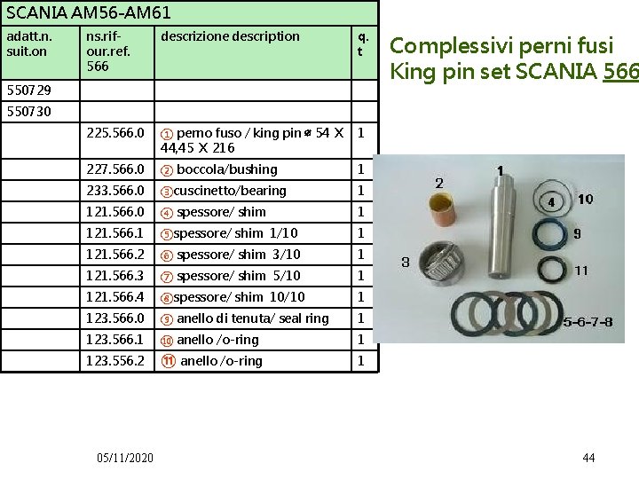 SCANIA AM 56 -AM 61 adatt. n. suit. on ns. rifour. ref. 566 descrizione