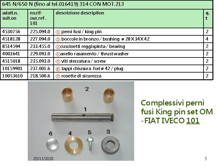 645 N/650 N (fino al tel. 016419) 314 CON MOT. 213 adatt. n. suit.