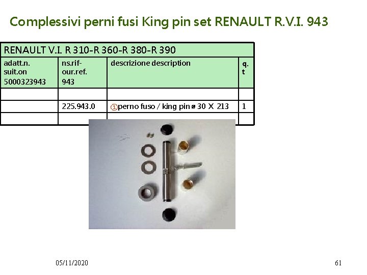 Complessivi perni fusi King pin set RENAULT R. V. I. 943 RENAULT V. I.