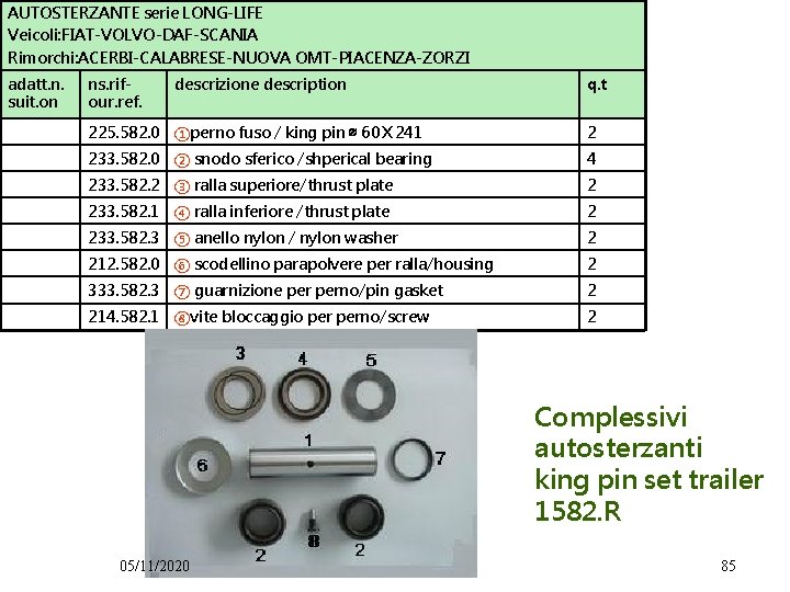 AUTOSTERZANTE serie LONG-LIFE Veicoli: FIAT-VOLVO-DAF-SCANIA Rimorchi: ACERBI-CALABRESE-NUOVA OMT-PIACENZA-ZORZI adatt. n. suit. on ns. rifour.