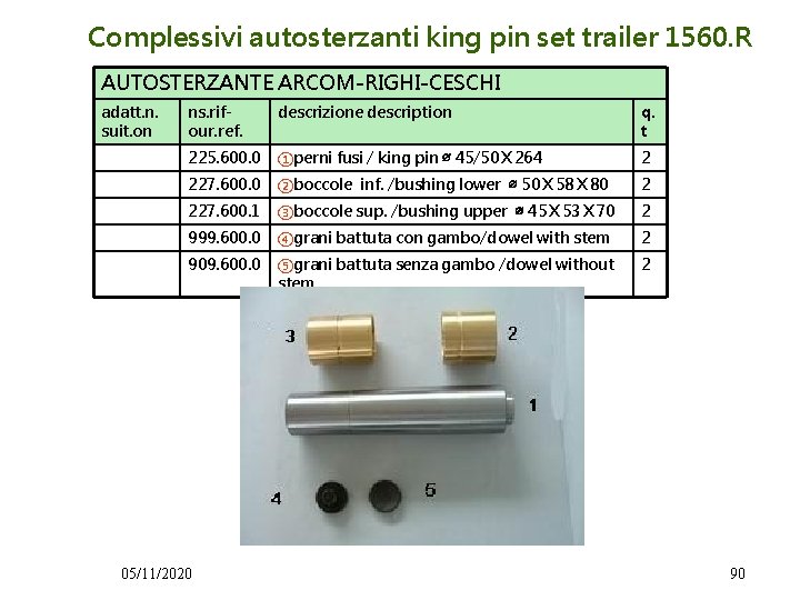 Complessivi autosterzanti king pin set trailer 1560. R AUTOSTERZANTE ARCOM-RIGHI-CESCHI adatt. n. suit. on